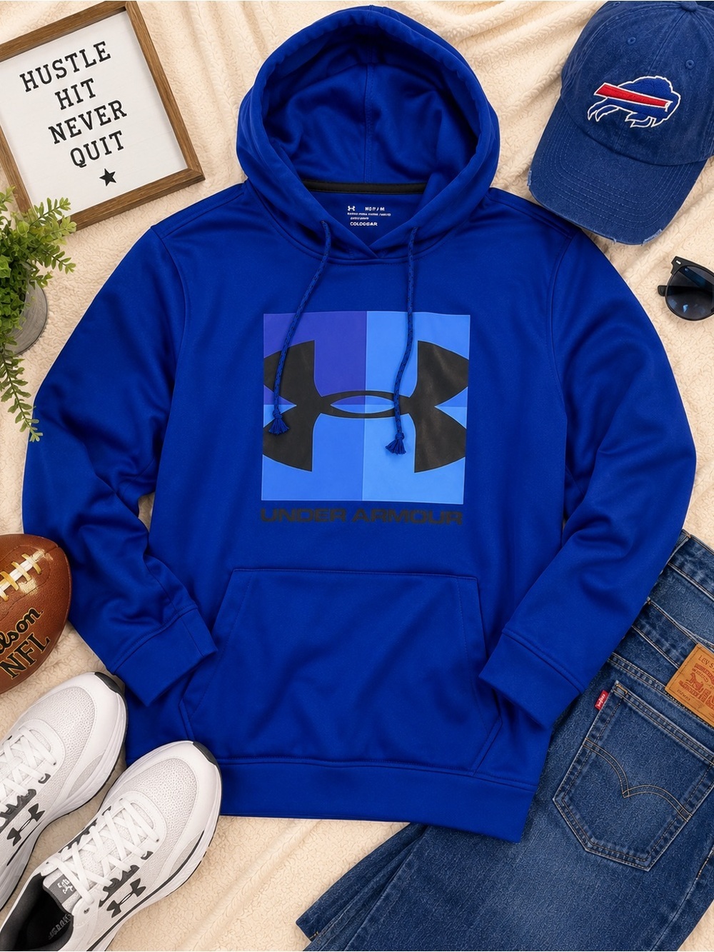 Under Armour ColdGear Royal Blue Hoodie Men’s Medium Athletic Pullover